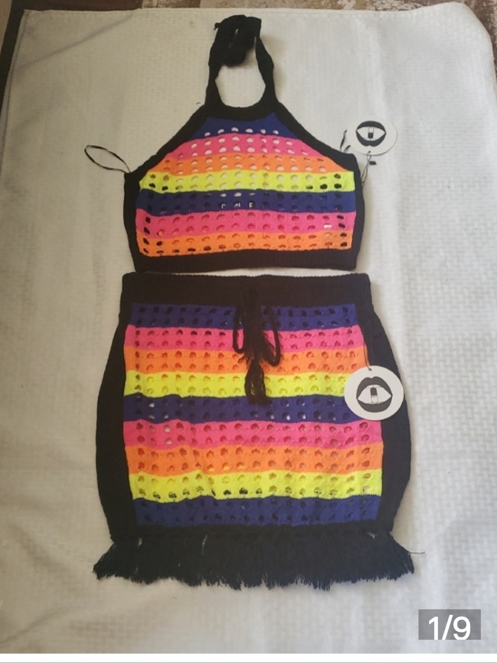 Capsulle Bright Crochet Stripe Crop Top Set - Picture 10 of 10